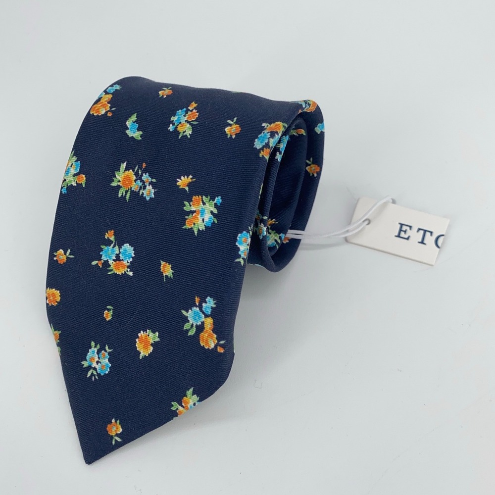 Eton Tie Mens One Size Navy Medallion Silk Classic Fit Luxury Necktie Italy Made